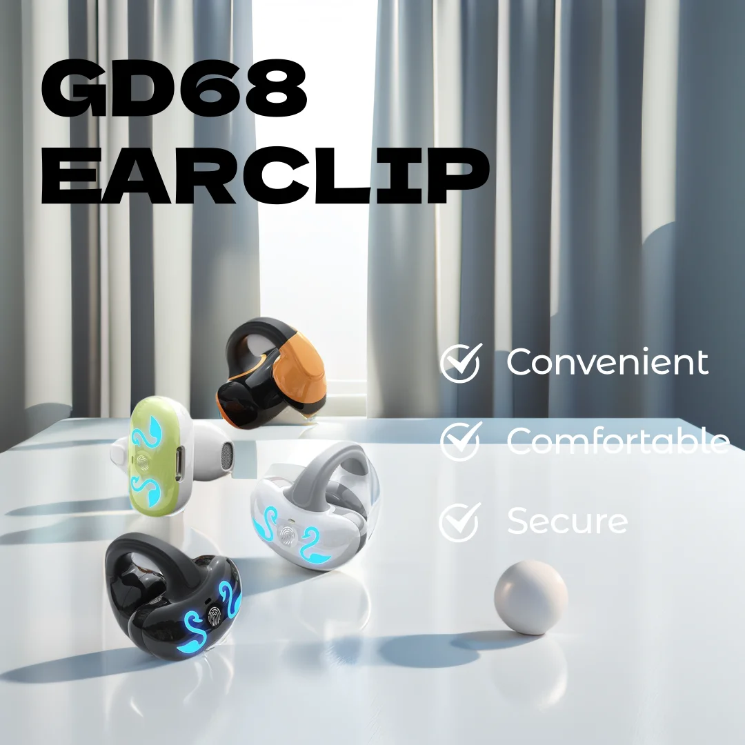 GD68 Bluetooth Headphone New Arrival Earclip Earphone Wireless Large Battery HIFI In-ear Earbuds Noise Reduction For Gaming