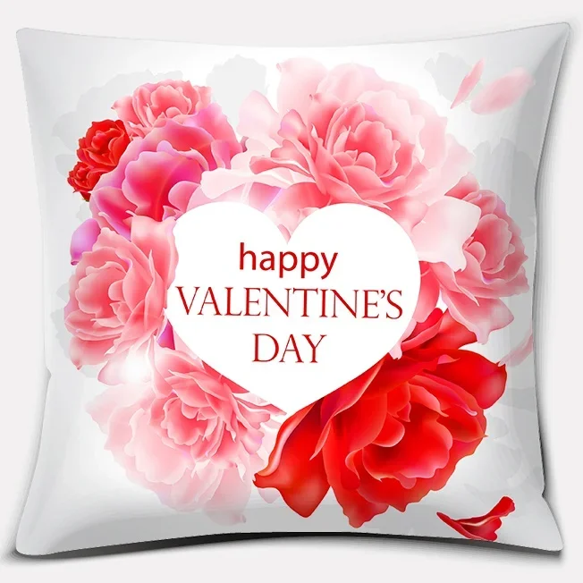 Valentine\'s Day Rose Romantic Love Print Pattern Cushion Cover Home Living Room Sofa Decoration Square Throw Pillow