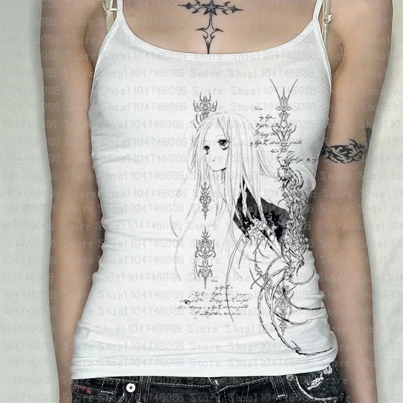 

Y2k Style Anime printing Print white Tank Gothic Sexy Women Streetwear Harajuku Vintage 2000s Tops Emo Girls Tank Tops leisure