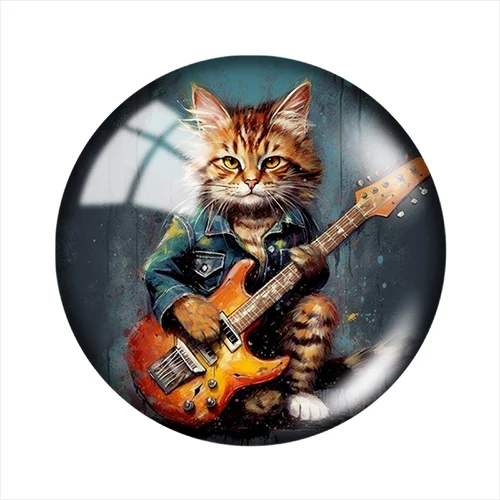 Rock crazy music DJ Cool cat 10pcs 12mm/18mm/20mm/25mm Round photo glass cabochon demo flat back Making findings
