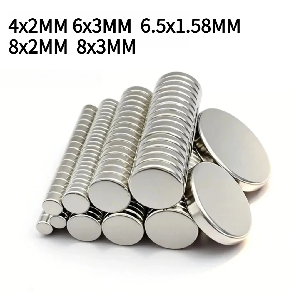 Imán de Disco Redondo Pequeño de 4x2/6.5x1.58/6x3/8x2/8x3MM con Tamaños Surtidos, Imanes Planos Compactos, Imán para Refrigerador, para Manualidades y Hogar