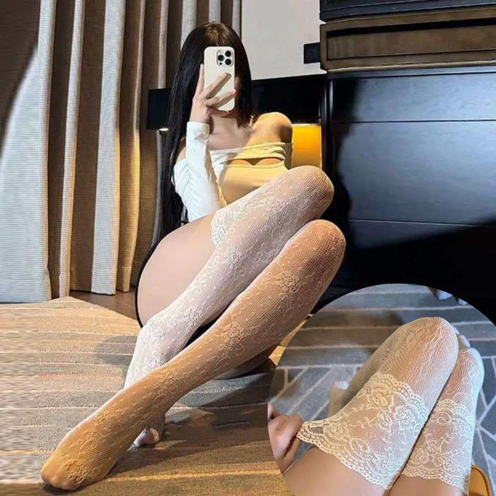 Fishnet Thigh High Stockings Thin Ultra Wide Lace Stockings Women Sexy Mesh Transparent Non-slip Thigh High Stocking Long Socks