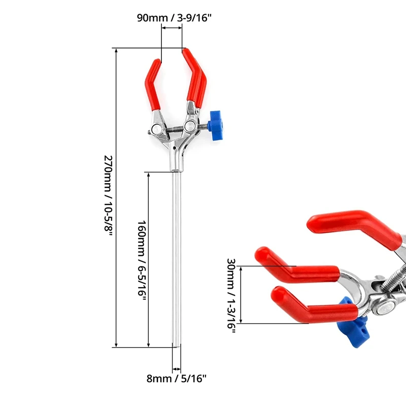 Lab Clamp 2 PCS 3 Prong Finger With Rubber Coated Head Laboratory Beaker Clamps Multifunctional Adjustable Jaw