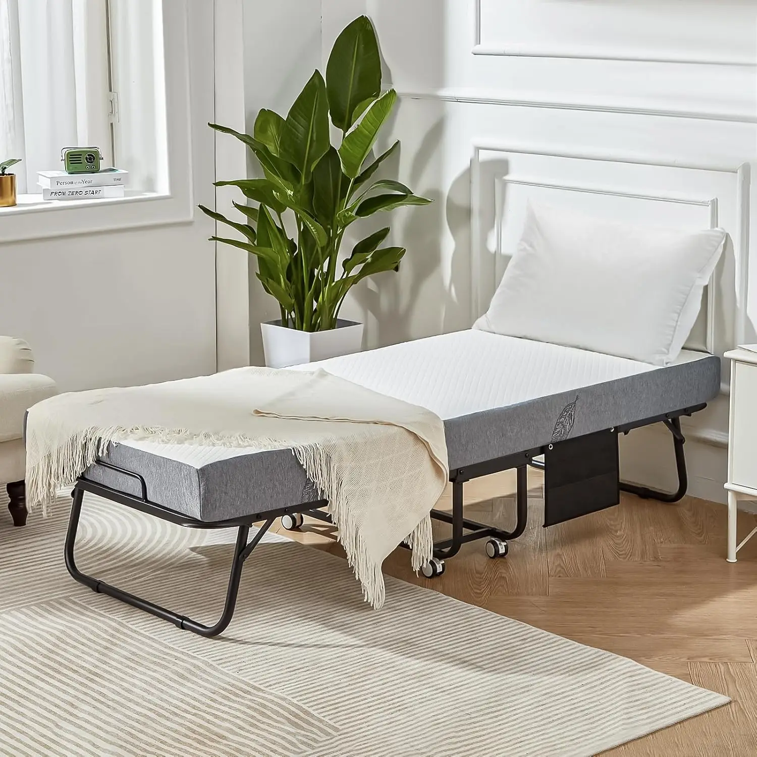 Folding Bed with Mattress,Portable Guest Bed for Adults with 5 Inch Foam Mattress,Single Cot Size Bed