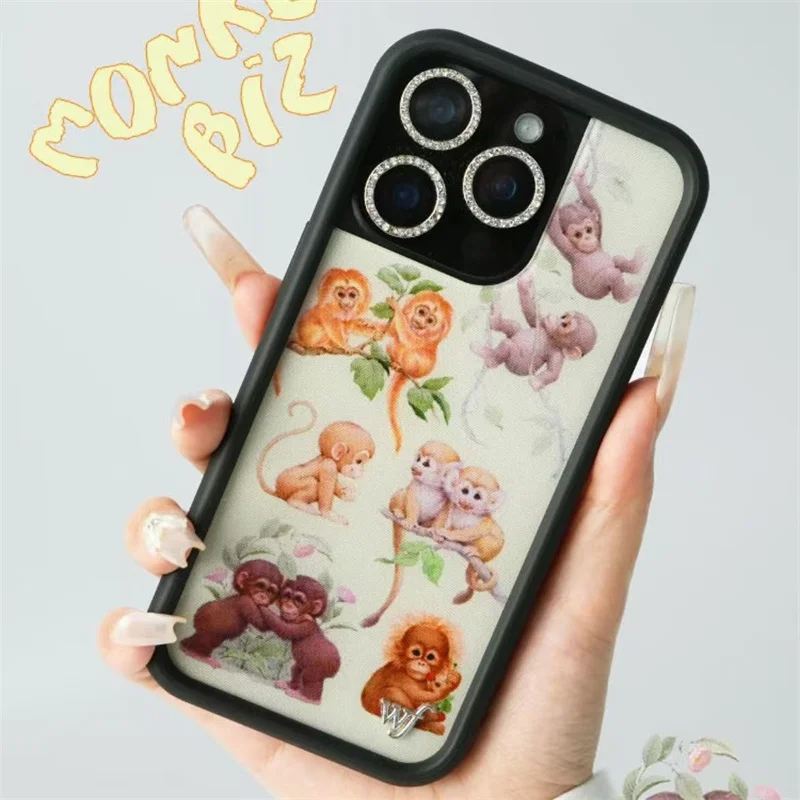 Flor selvagem ins macaco biz caso de telefone para iphone 17 16 15 14 13 12 pro max plus wf dos desenhos animados adorável animal tigre capa à prova de choque