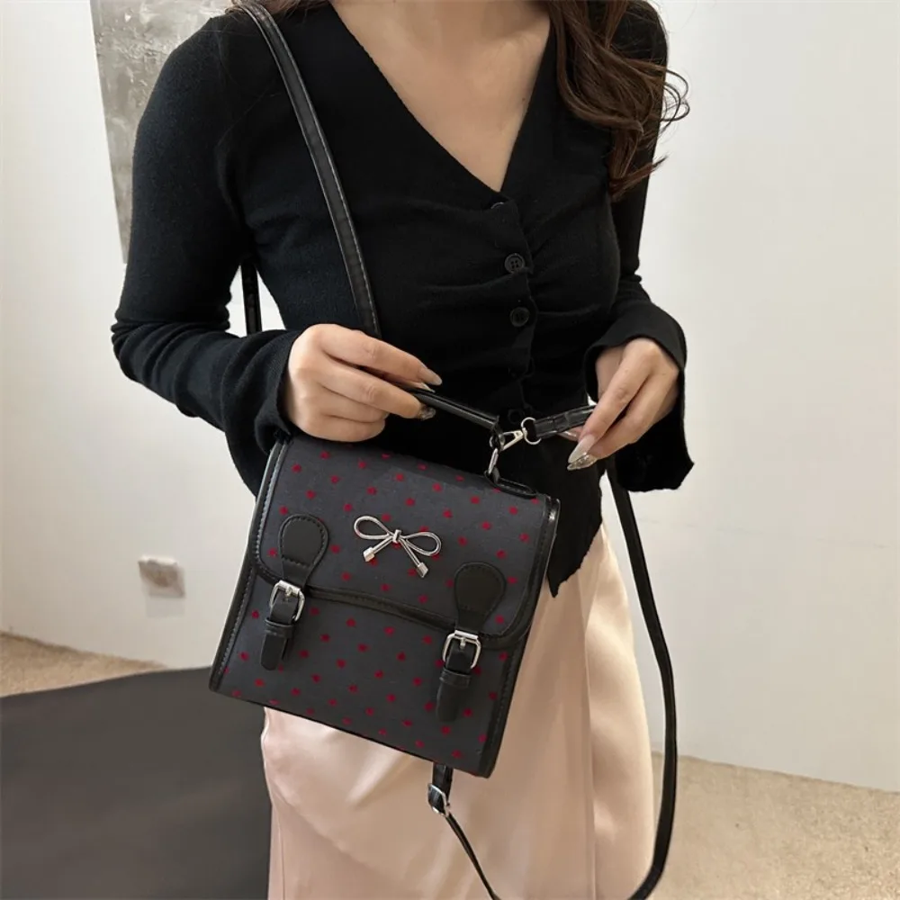 

Casual PU Canvas Backpack Polka Dot Multi Functional Bow Crossbody Bag Love Heart College Style Student School Bag Ladies