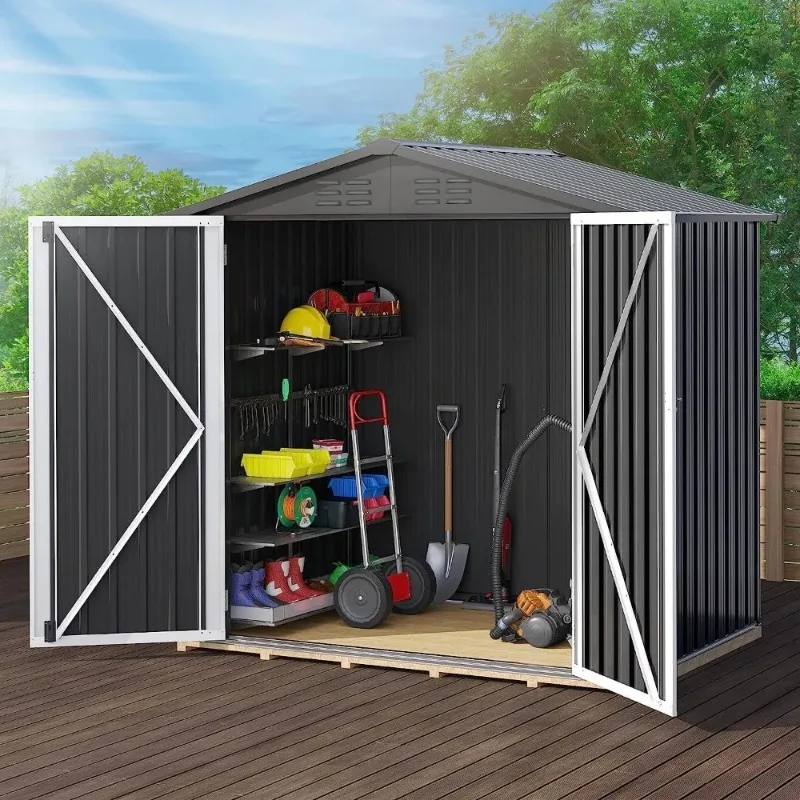 

6' x 4' Outdoor Storage Shed, Large Metal Tool Sheds, Heavy Duty Storage House,Dark Gray