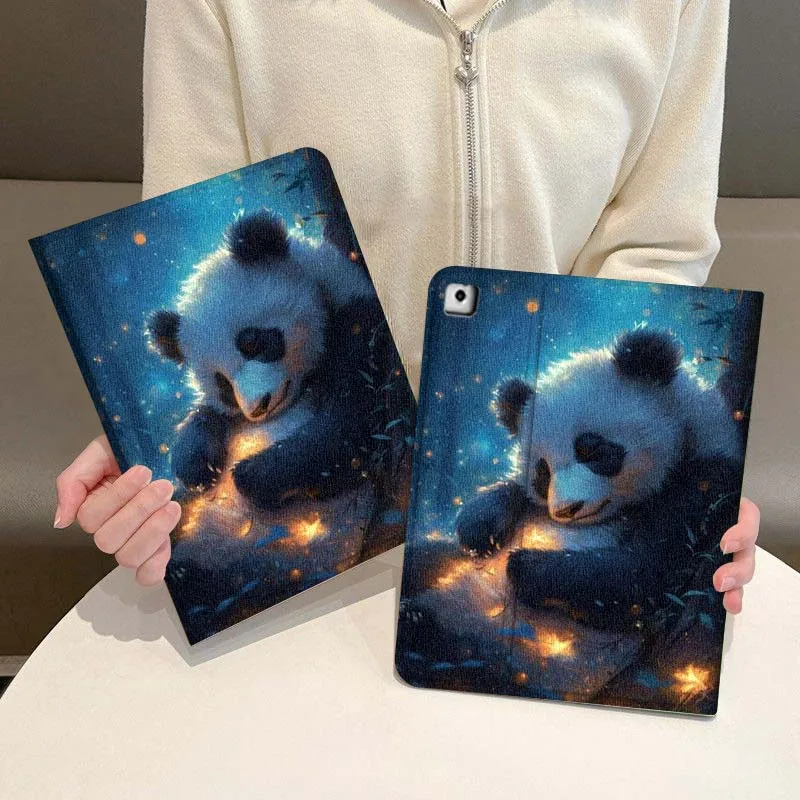 Oil Painting Cat Panda For iPad Pro Air Mini 2 3 4 5 6 7 7th 8th 9th 10th 11th 10.2 9.7 10.5 10.9 11 12.9 13 Tablet Case