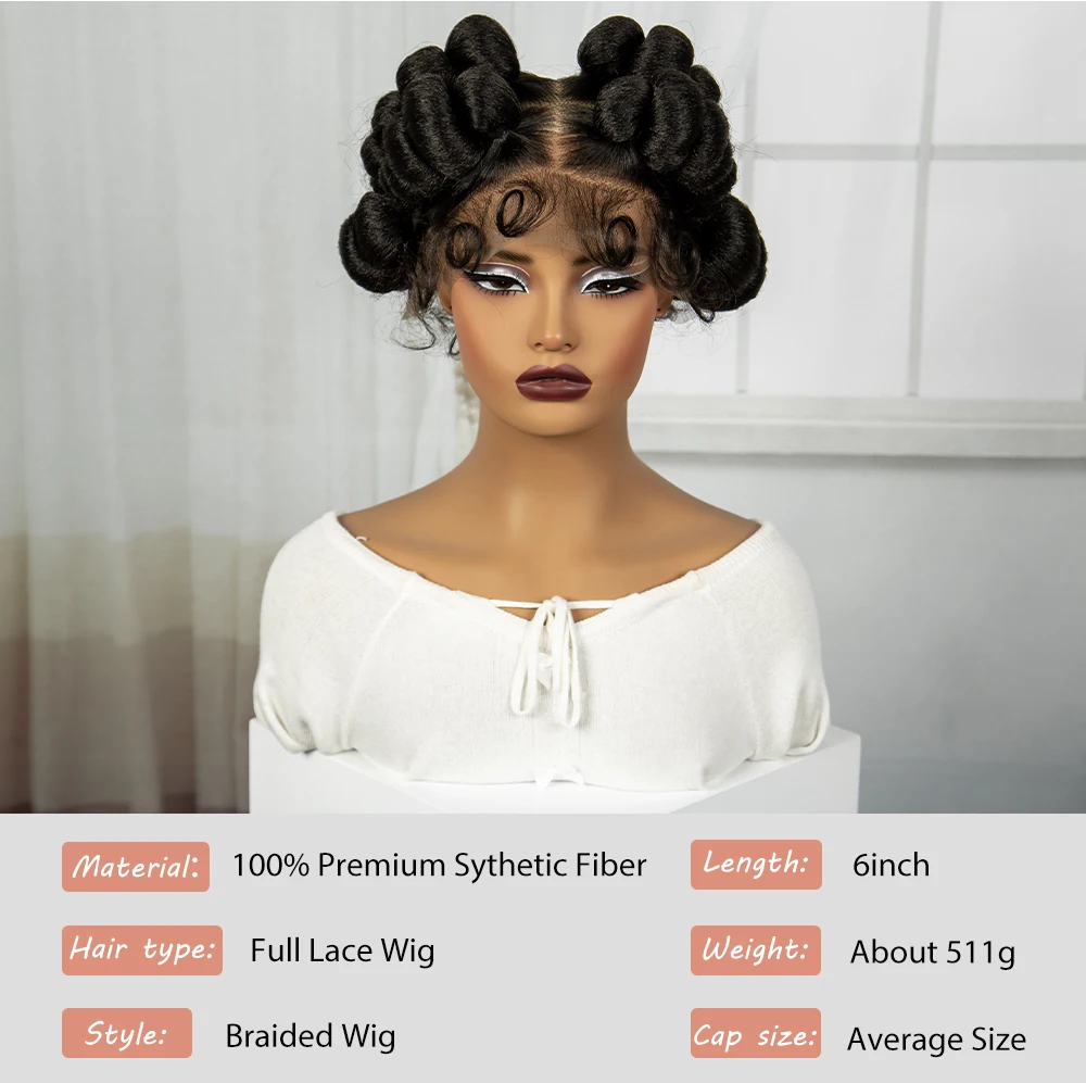 Bantu Braided Wigs Synthetic Transparent Full Lace Braided Lace Wigs Ginger Orange Color Short Cute Handmade Knotless Braids Wig