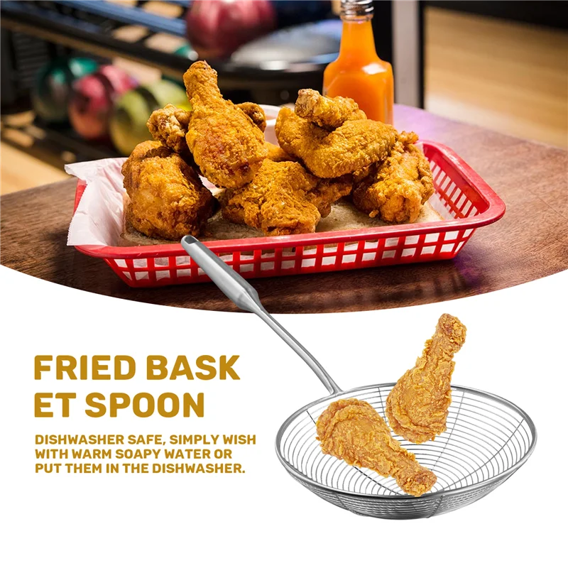 

AK25-Spider Strainer Skimmer Ladle Stainless Steel Metal Frying Basket With Long Handle Large Spoon