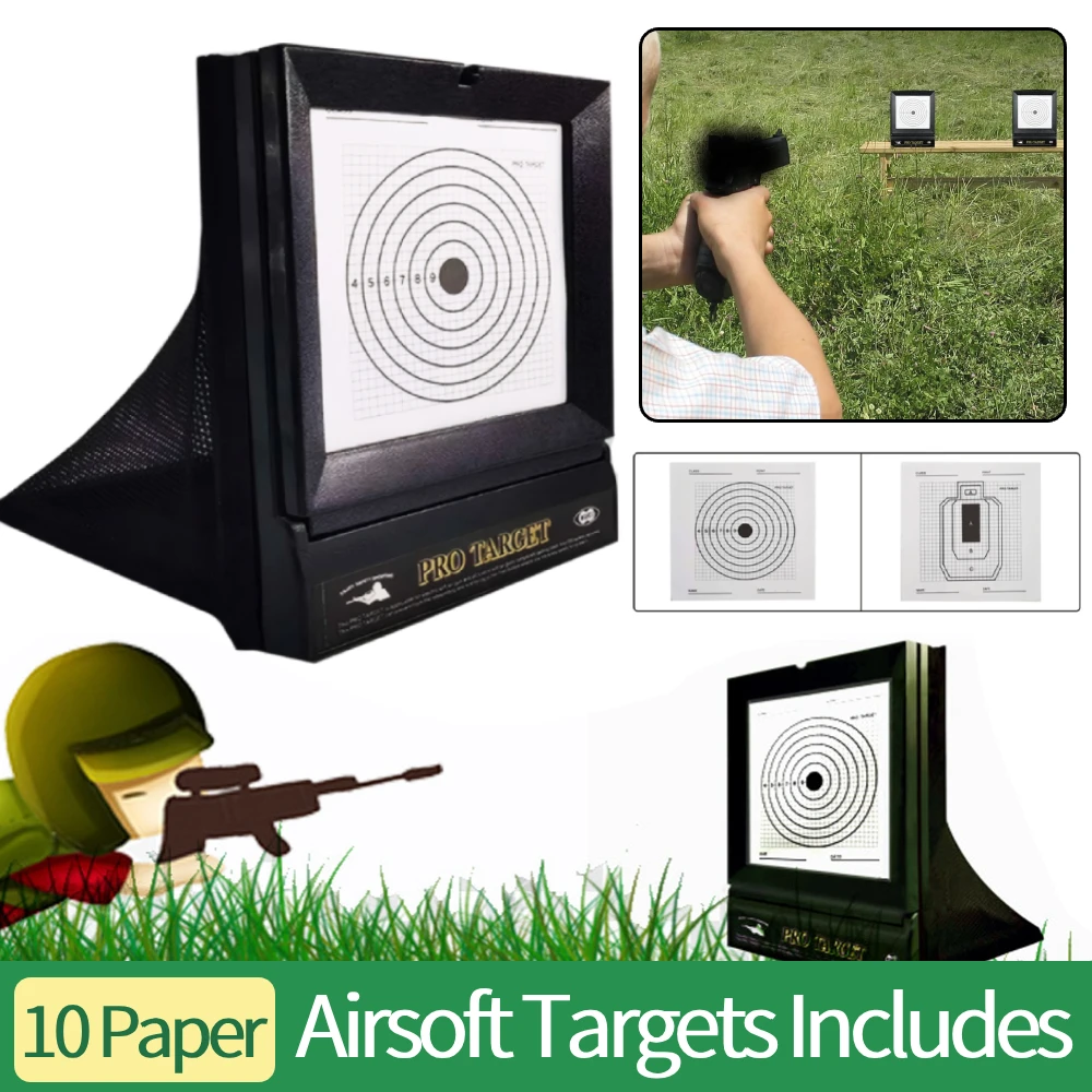 Airsoft Targets with 10Pcs Paper Target Portable Gun Targets Gun Target Case Pellet Trap for Backyard Shooting Practice