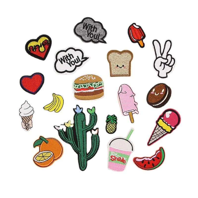 

50pcs/Lot Luxury Anime Embroidery Patch Love Cloud Cactus Fruit Bread Ice Cream Clothing Decoration Accessory Craft Diy Applique