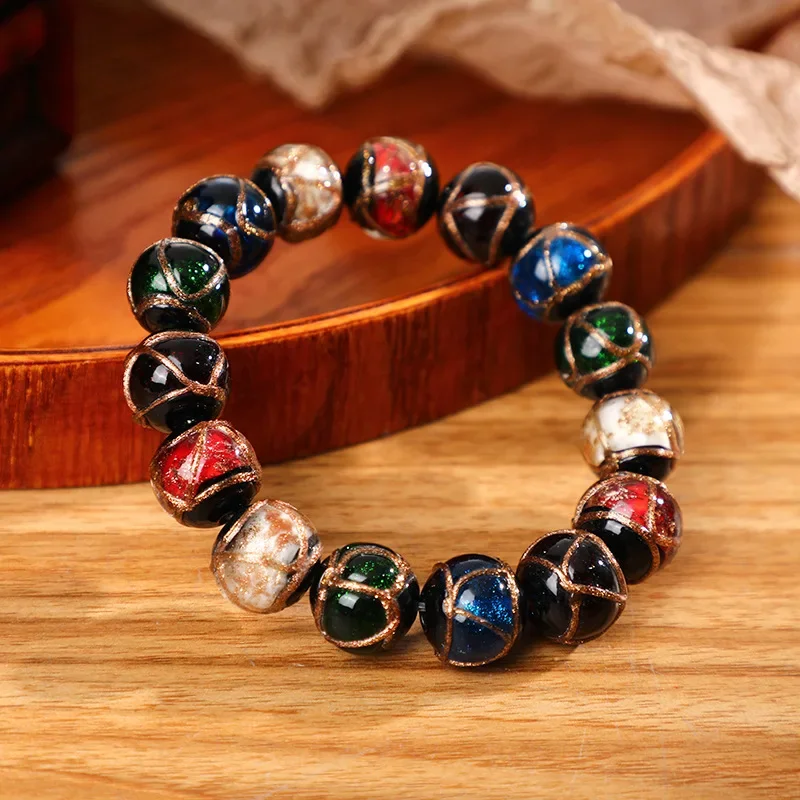 Chinese Style Ethnic Old Qin Palace Grey Colored Glaze Five Elements Treasure Swallowing Beast Bracelet for Men and Women Gift