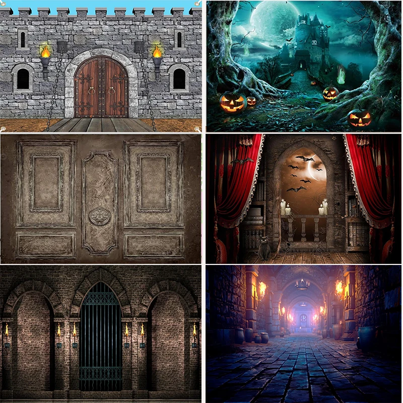 Gloomy Gothic Style Castle Stairs Birthday Party Backdrop Wall Scary Room Halloween Night Horrible Haunted House Interior