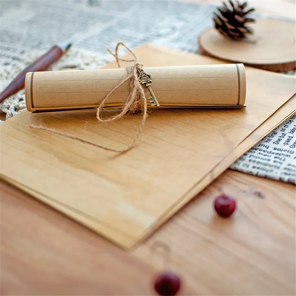 12pcs/set Vintage Kraft Letter Envelope Set with Pendant Hemp Rope Accessories Wedding Invitation Pocket Envelope