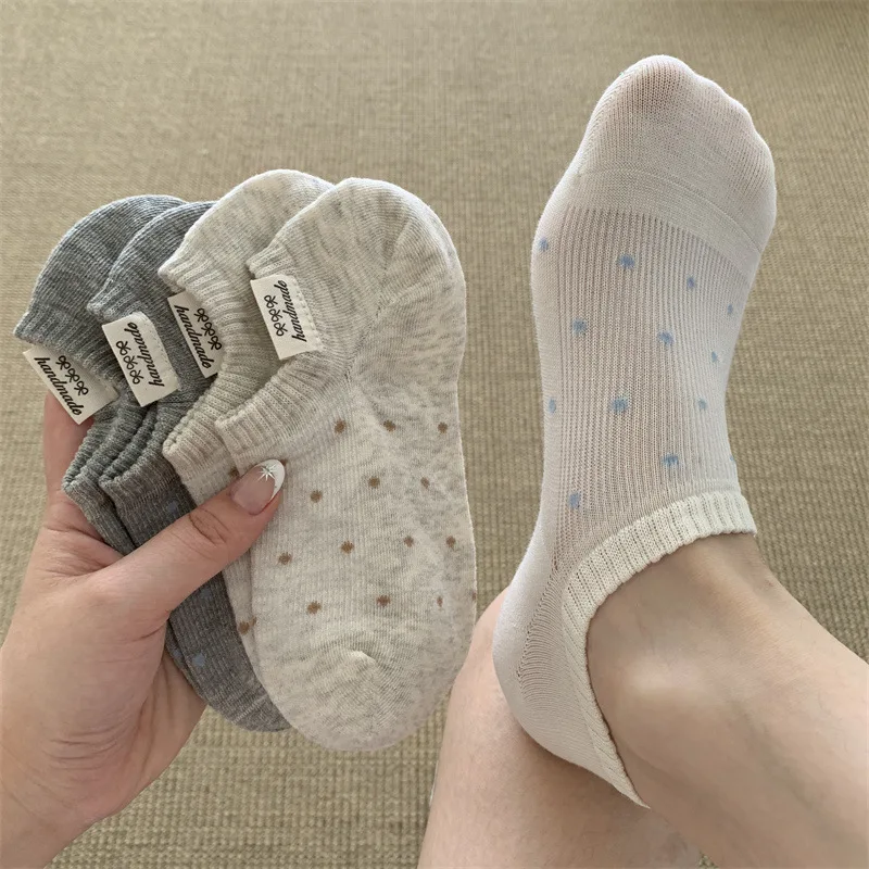 

4 Pairs Women's Short No-show Socks Breathable Spring Summer Korean Style Dot Boat Socks Autumn Cotton Woman Socks High Quality