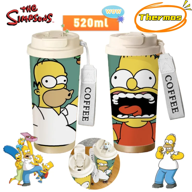 

New The Simpsons Homer J Anime Merchandise Cartoon Cute Large Capacity Straw Cup Personalized Kawaii Insulated Double Drink Cup