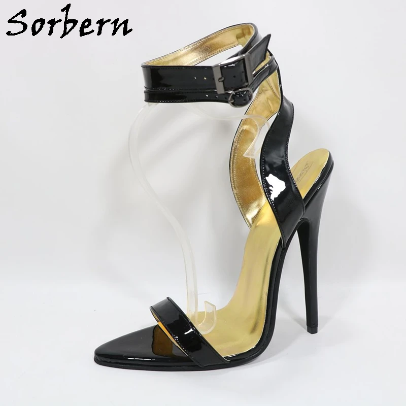 Sorbern Black Ankle Strap Women Sandals High Heel Stilettos Slingback Buckle Straps Pointed Toe Sissy Boy Shoes Multi Colors
