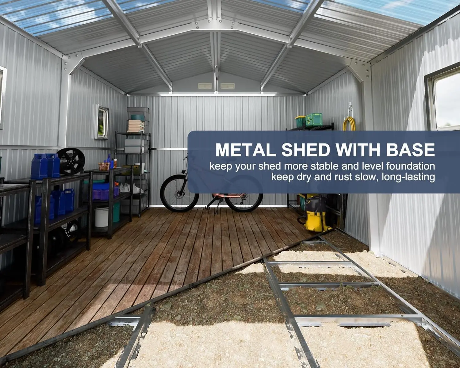 Outdoor Metal Storage Shed 10x12 FT with Floor Frame Clear Roof Vent Lockable Door Garden Backyard Patio, Customized - view 4
