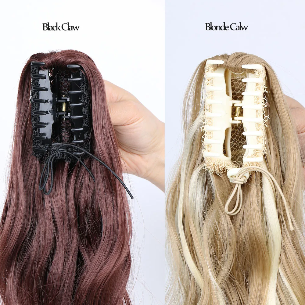 Extensão de rabo de cavalo 16 ", extensão de cabelo encaracolado com garra de rabo de cavalo, aparência natural, peruca sintética para mulheres, marrom escuro