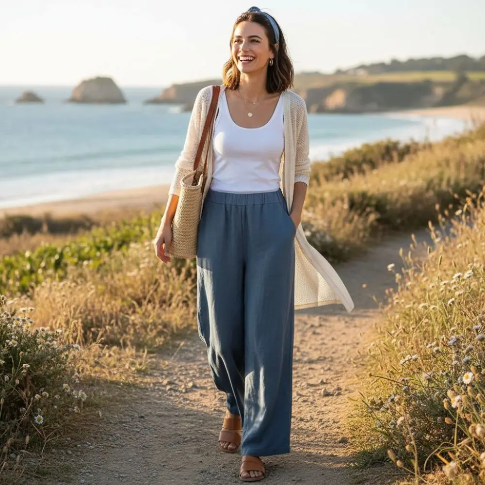 

Female Retro Style Wide Leg Pants High Waist Straight Leg Cotton Linen Pants Summer Loose Loose Pants Streetwear