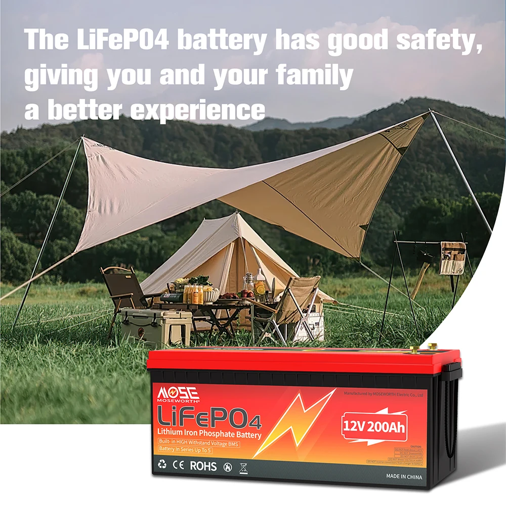 12V 200Ah LiFePO4 Battery With 4S 200A BMS Rechargeable Deep Cycles Lithium Battery 12V For Home RV Off-Grid Off-Road Solar Boat