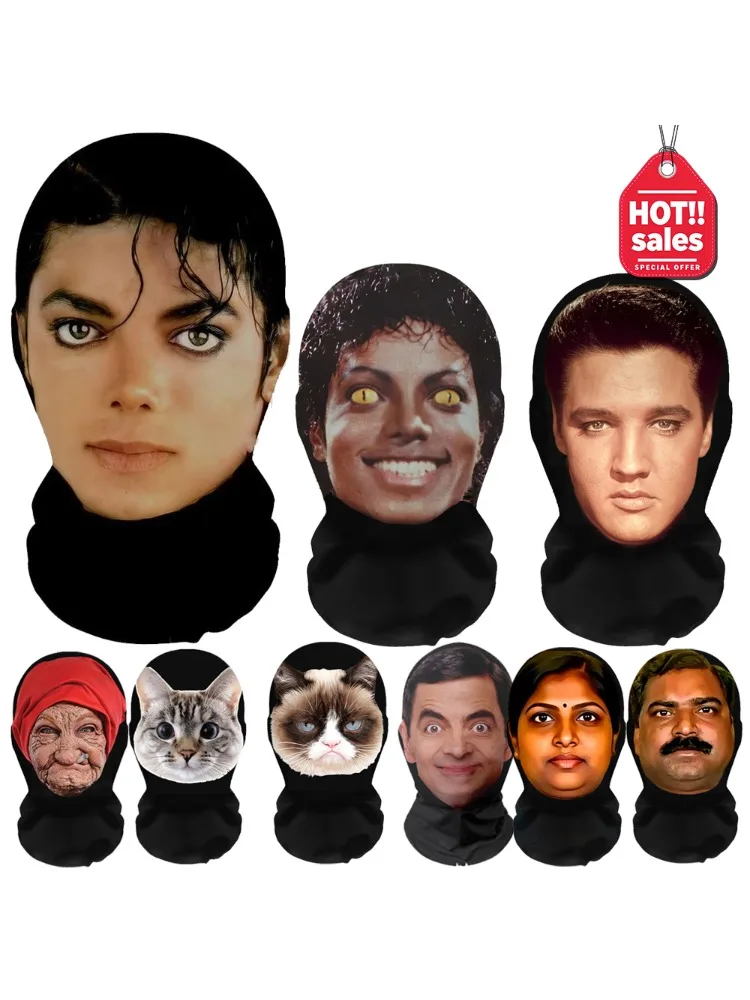 MJ Michael Jackson Cosplay-Requisiten 3D-Gedruckte Promi-Gesichtsmasken Elastisches Netz Halloween Rollenspiel Balaclava Kopfbedeckungen