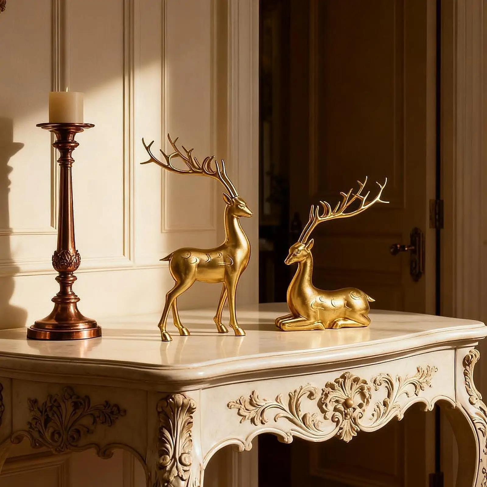 Decorative Reindeer Figurines Resin Animal Sculpture Large Tabletop Ornament for Christmas Home Shelf Decor