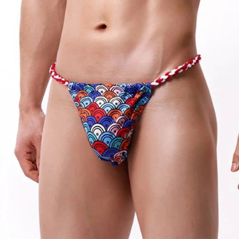 Breathable Mens Printed Briefs Underwear Sexy T Back Low Rise G Strings Thongs Japanese Sumo Panties Fashion Novelty Gift