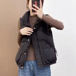 2024 Women's Korean Short Down Cotton Vest Autumn/Winter Student Cotton Jacket Female Short Loose Fashion Vest Cardigan Jacket