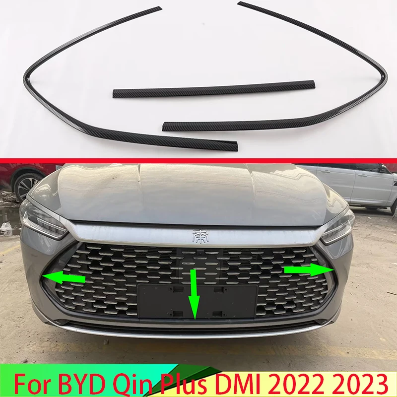 For BYD Qin Plus DMI 2022 2023 Carbon Fiber Style Front Center Mesh Grille Grill Cover Radiator Strip Trim Decoration