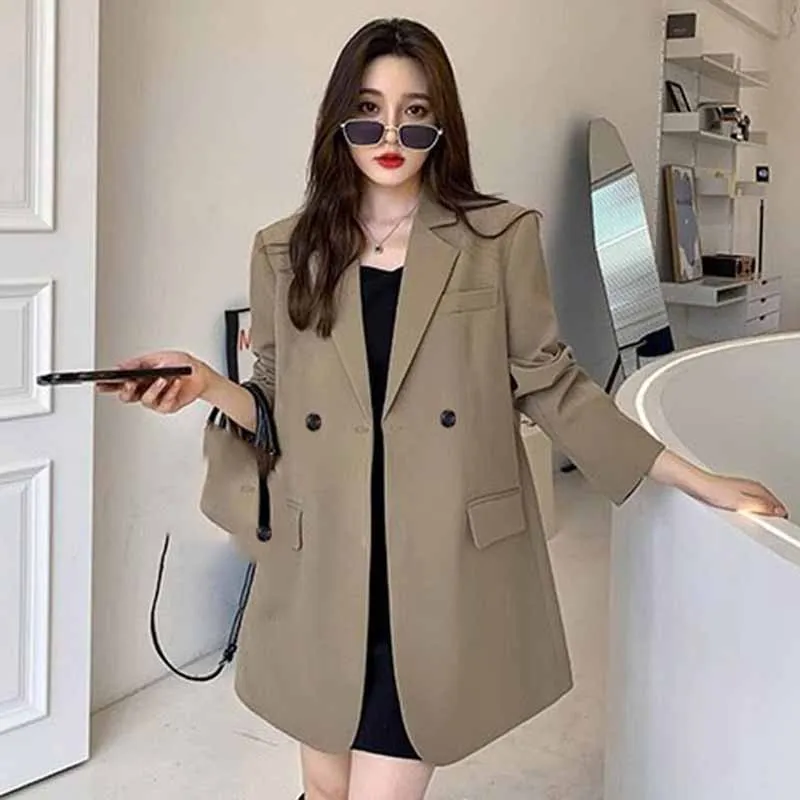 Spring Autumn Seasons New Women Fashion Double Breasted Buckle   Blazer Jacket Female Khaki Color Fried Street Suit Coat Tops