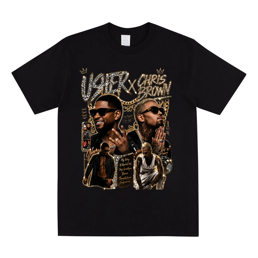 Usher & Chris Brown The R&B Tour 2026 Shirt Women O-Neck Short Sleeves Tee Vintage Streetwear Trendy Casual Tops for Fans Gift