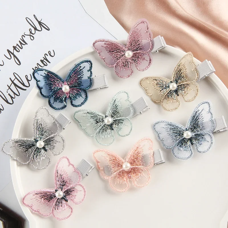 Hair Accessories Fabric Butterfly Hairpin Inlaid Pearl Hairpin Female Small Fresh Liu Haibian Clip