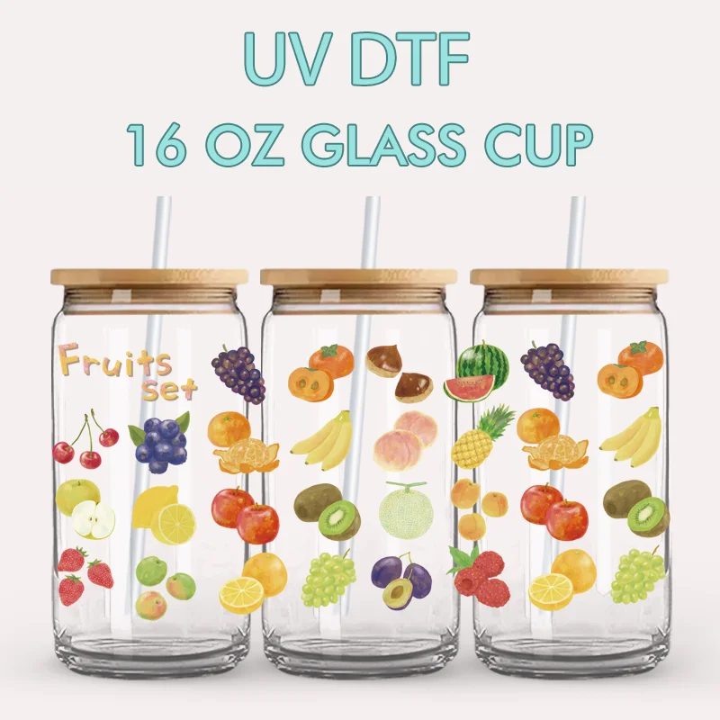 Fruit Vegetable UV DTF Cup Wraps 16oz Libbey Glass Cup Waterproof Fruit Veggie Garden Rub On Transfer Stickers