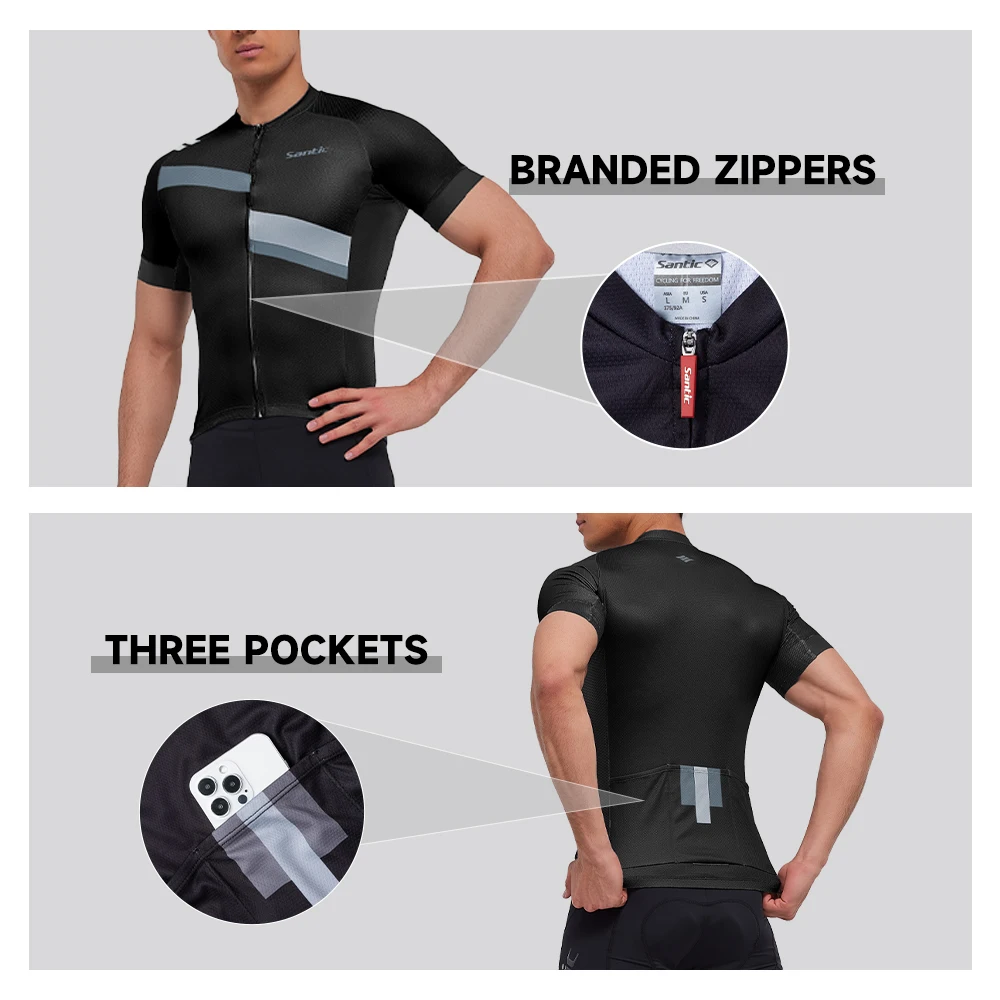 Santic Men's Cycling Jersey Summer Quick Dry MTB/Road Bike Shirts Breathable Full Zipper Short Sleeve Bicycle Clothing Asia Size