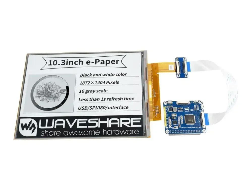 Для Raspberry Pi 5 10,3-дюймовый гибкий дисплей E-Ink HAT, контроллер IT8951, разрешение 1872*1404