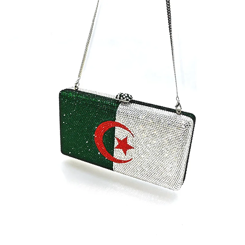 

Ladies luxuries Bridal wedding Algeria Flag purses women evening party crystal clutches