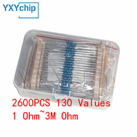 2600PCS 1/4W Metal Film Resistor Kit 130 Values 1 Ohm~3M Ohm Set of Resistor DIY Electronics 0.25W Resistors