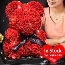 25CM Rose Bear 2025 Valentine's Day Gifts Teddy Bear For Women Eternal Flower Rose Bear Artificial Flower Decor New Year Gifts