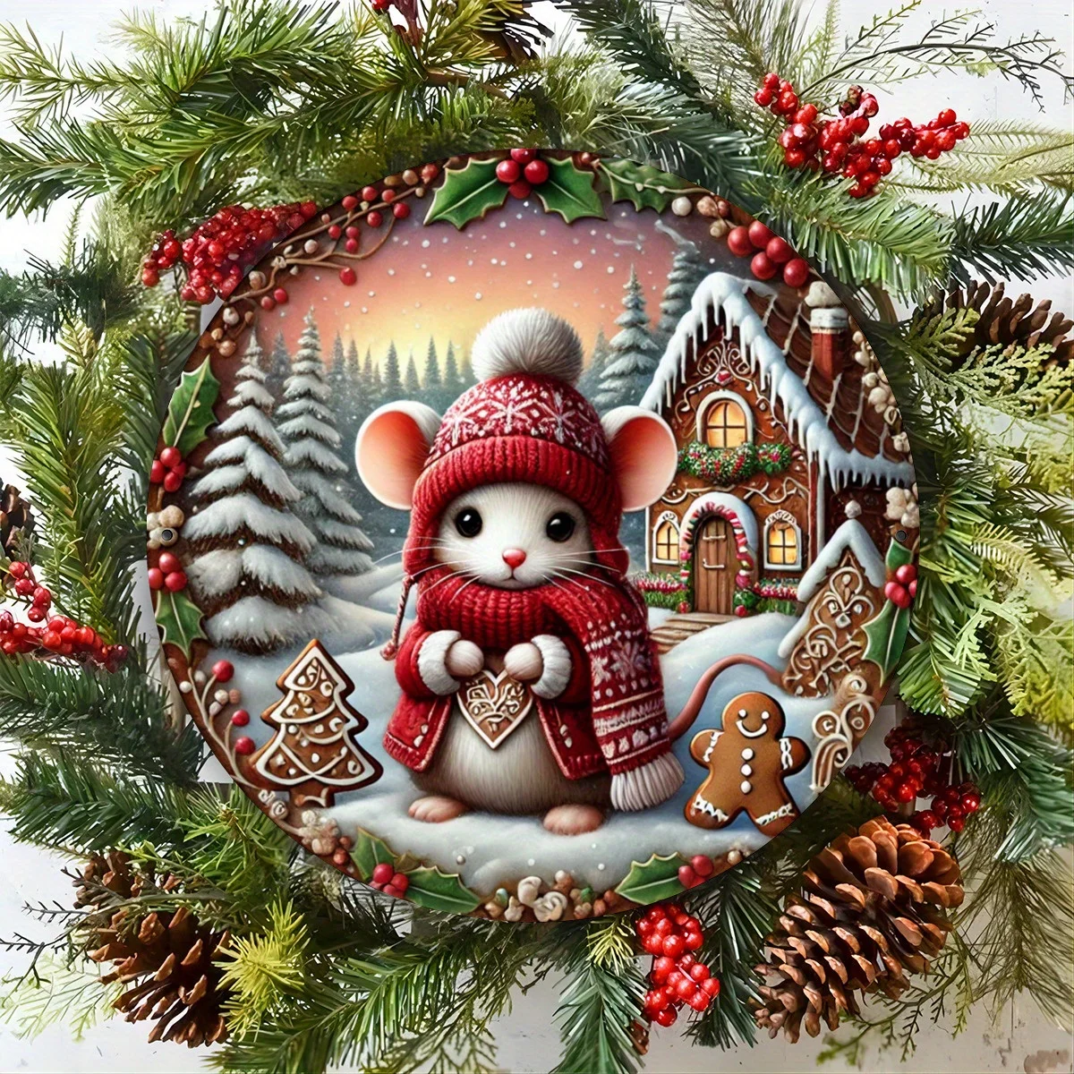 Festive, Vintage Chipmunk Round Metal Sign - 19.81x19.81cm Christmas Decor for Home, Office, Garden | No Power Needed Wall Art,