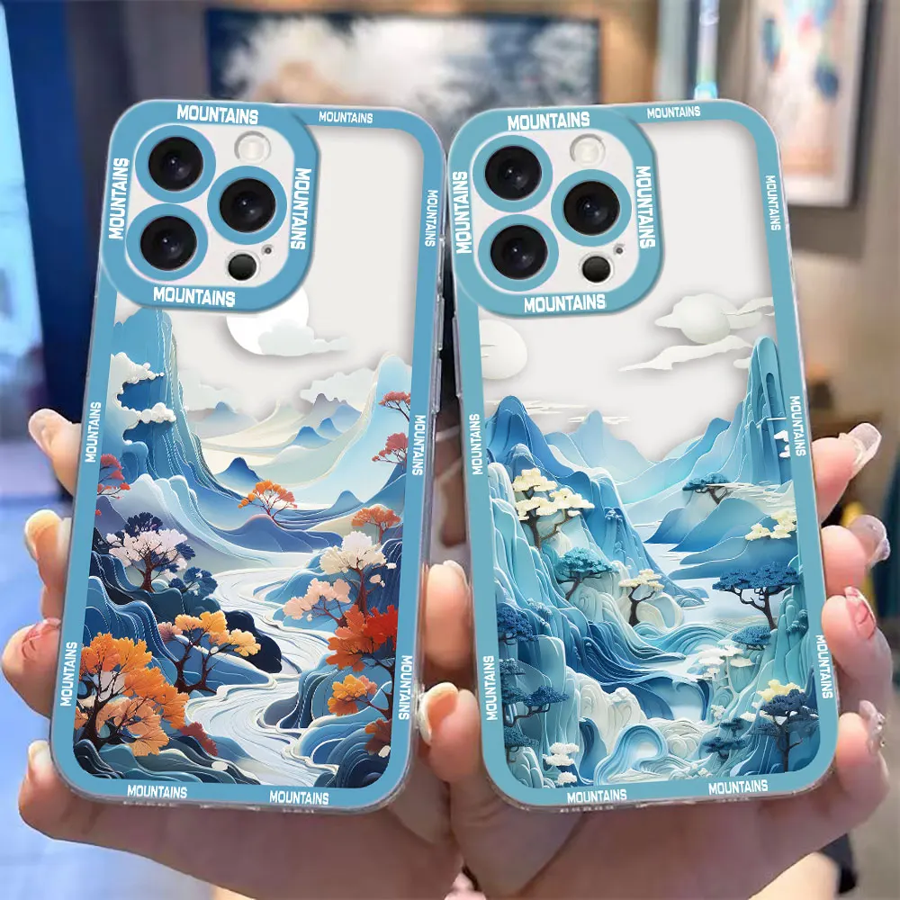 Snow Mountain Sunset Scenery Clear Phone Case For VIVO Z1X V20 V20SE V21 V21E V23 V23E V25 V27 V27E V29E V30E Case Funda Shell 