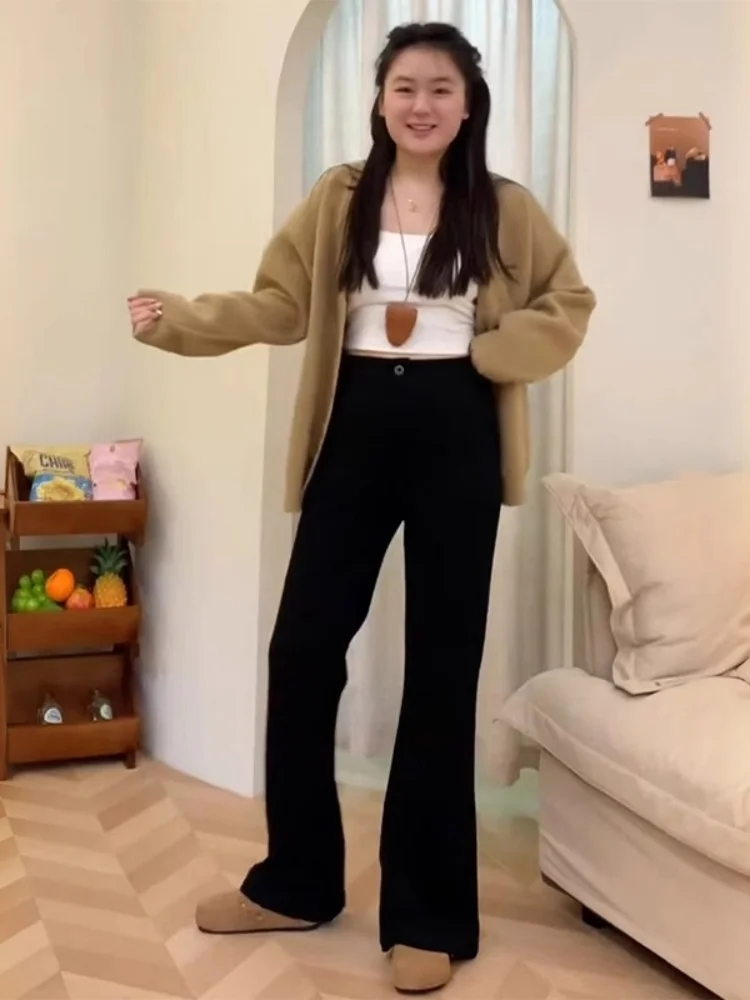 Bla Fce اصطف متوهج الجينز المرأة عالية الخصر مستقيم الساق مطاطا بناطيل كاجوال الخريف الشتاء حجم كبير التخسيس