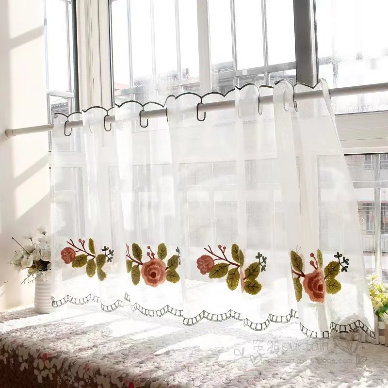 KEYE Curtain Restaurant Window Curtain Embroidery Half Tube Curtain Decorative Kitchen Short Curtains