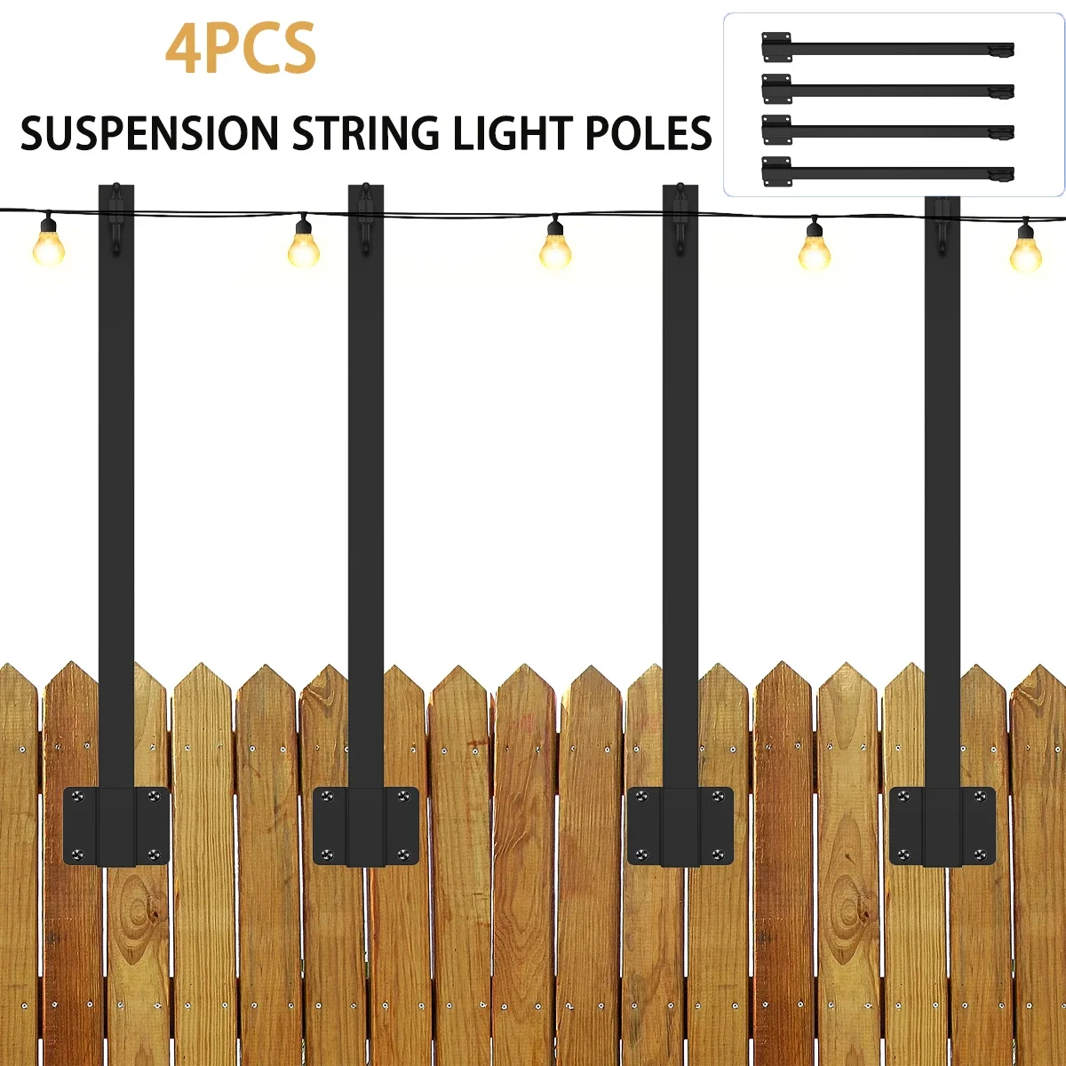4Pcs Outdoor for Light Pole Suspension String Light Poles with Clip and Holder Metal String Light Hanging Poles Backyard Pole