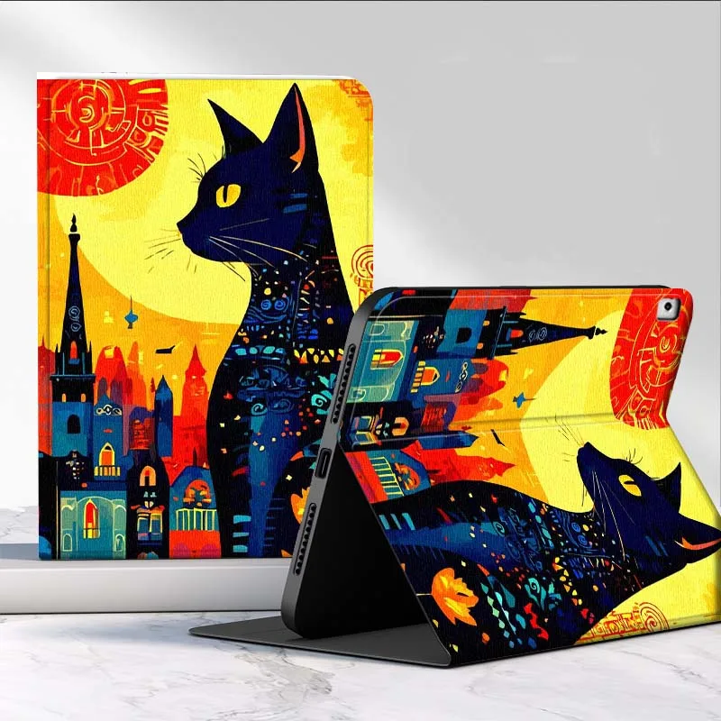 

Cartoon Black Cat City Case For iPad Air Mini 9.7 2 4 5 11 6th 7th gen 13 3 1 2 4 5 6 7 7.9 10.9 10.5 Inch Tablet