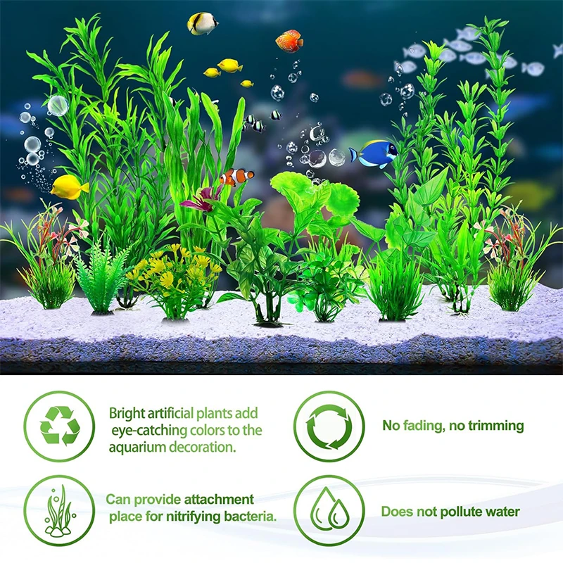 10 Stück/Set Aquarium-Pflanzen Ornamente Grünes Kunststoff-Simulationsgras Künstliches Wasserpflanzen-Dekor für Fischbecken DIY-Zubehör – Detail 5