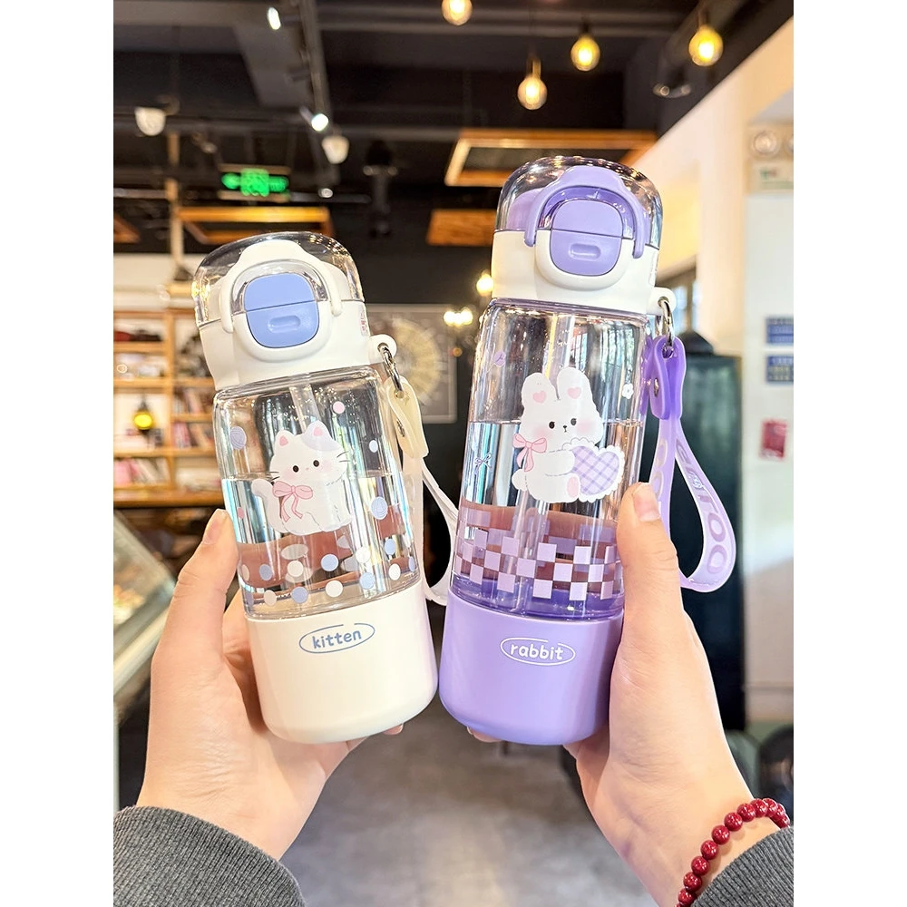 adorable-children's-water-cup-with-straw-portable-double-drink-student-school-specialty-summer-26-styles-cute-animal-patterns