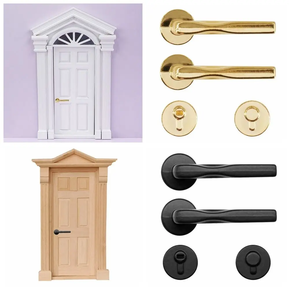 Modern Doll House Metal Keyhole Plate Miniature Door Handles Mini Furniture Pull Dollhouse Doorknob Set Brass Knobs