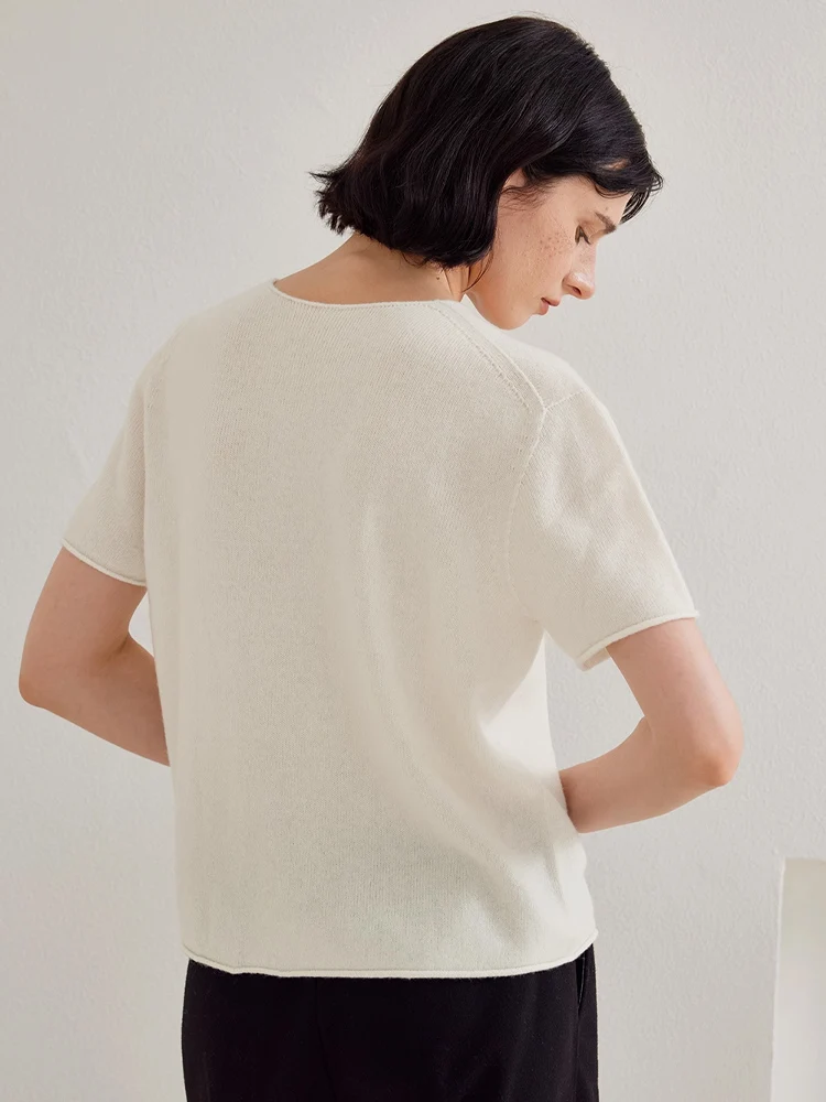 SuyaDream, Damenpullover, 100 % Schafwolle, kurzärmelig, weiche Pullover, 2025 Herbst-Winter-Solid-Chic-Top, Rosa, Grau, Rosa